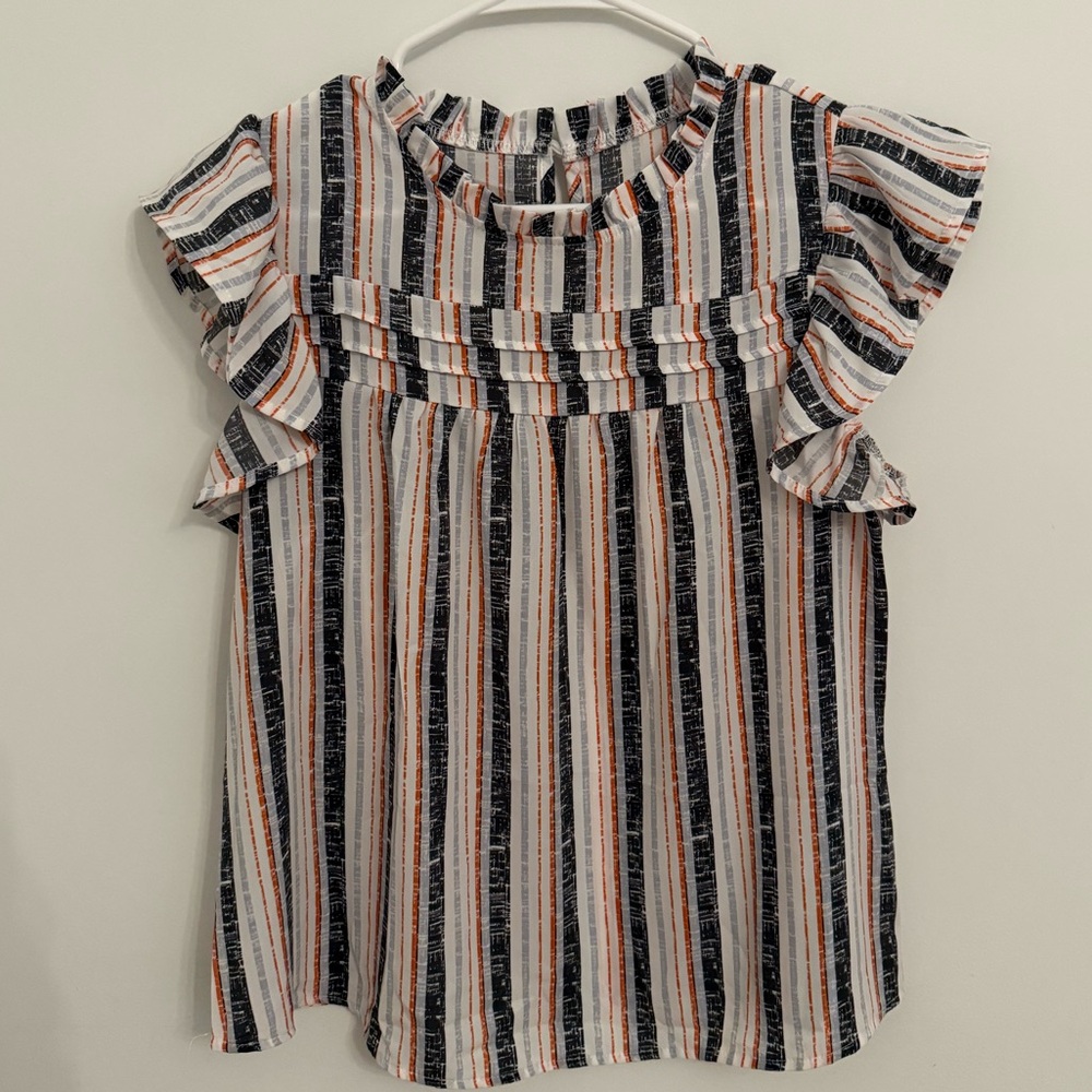 Striped Ruffle Sleeve Top - Picture 4 of 5